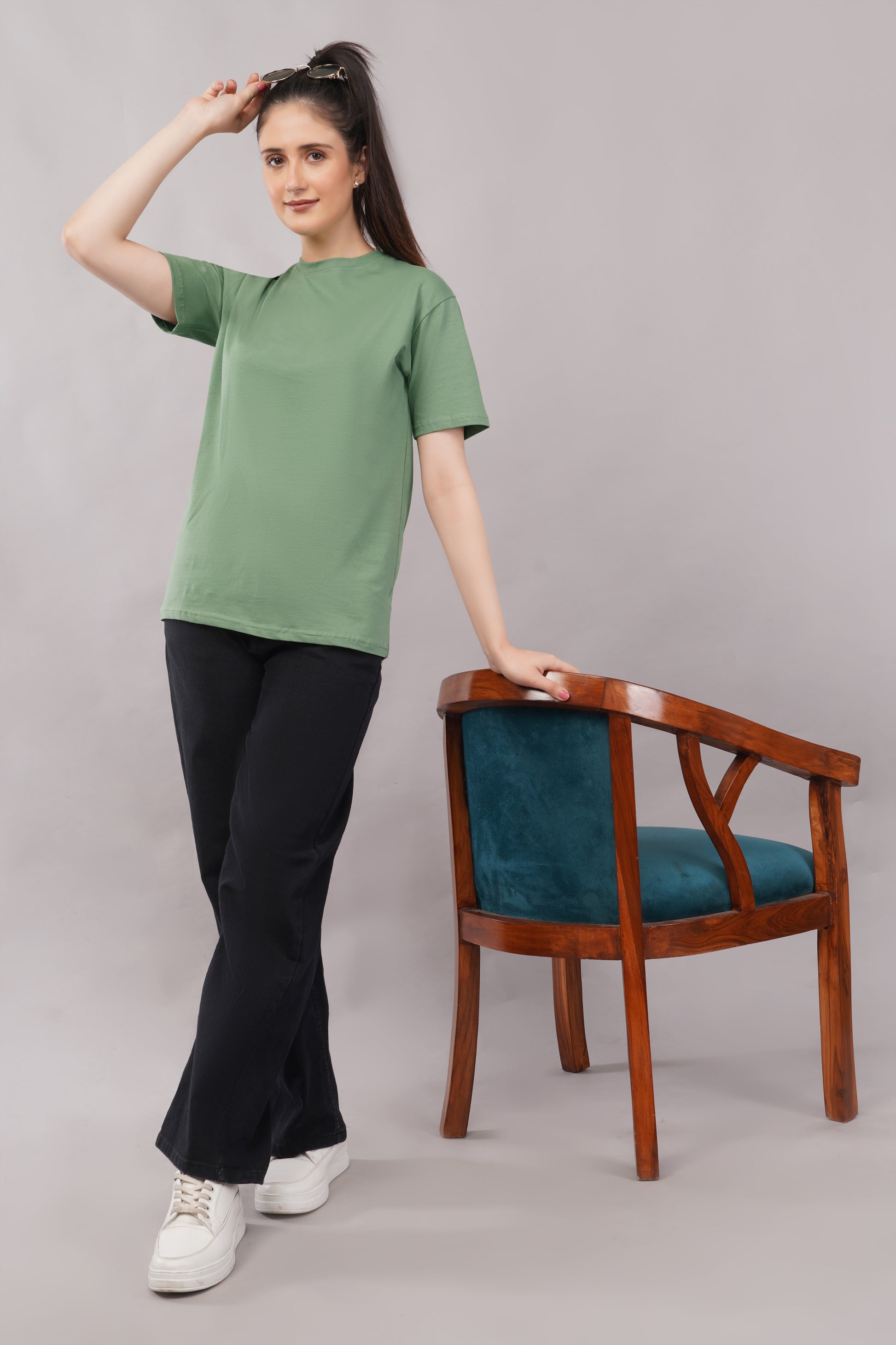 Olive Green Regular Fit Basic T-Shirt full body - Corcotton India
