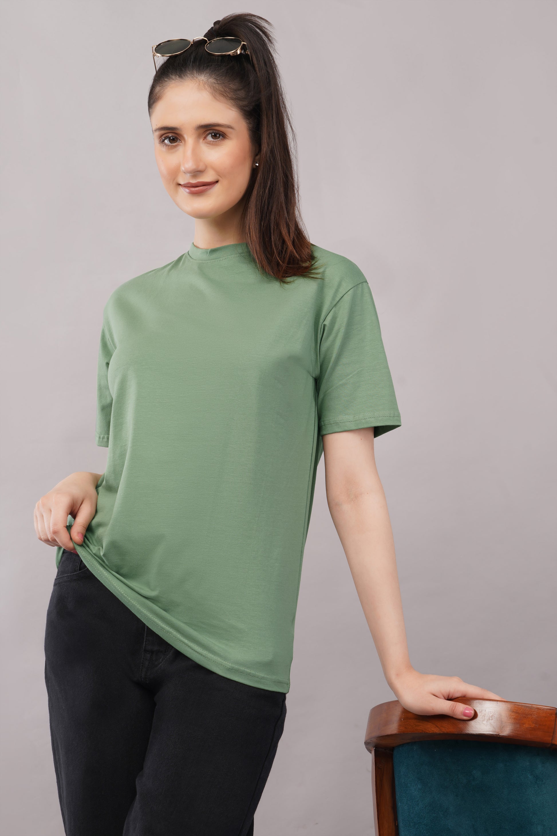 Olive Green Regular Fit T-Shirt model shot - Corcotton India
