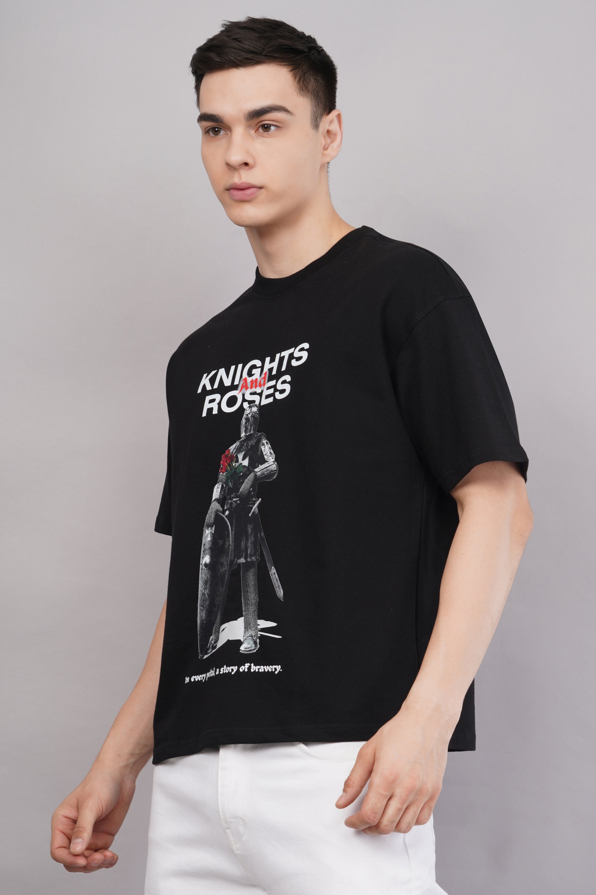 Knights and Roses Graphic T-Shirt side view - Corcotton India
