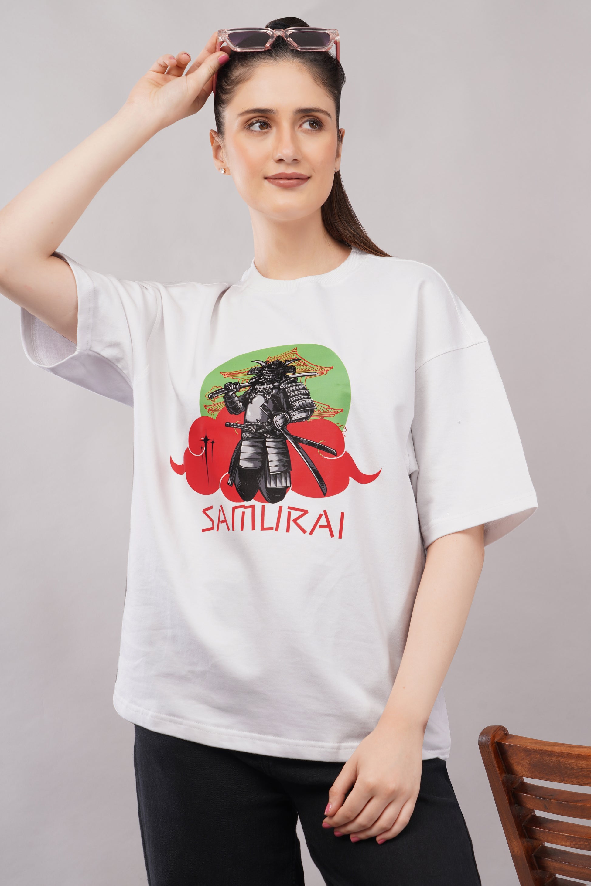 Samurai Oversized Graphic T-Shirt front view - Corcotton India
