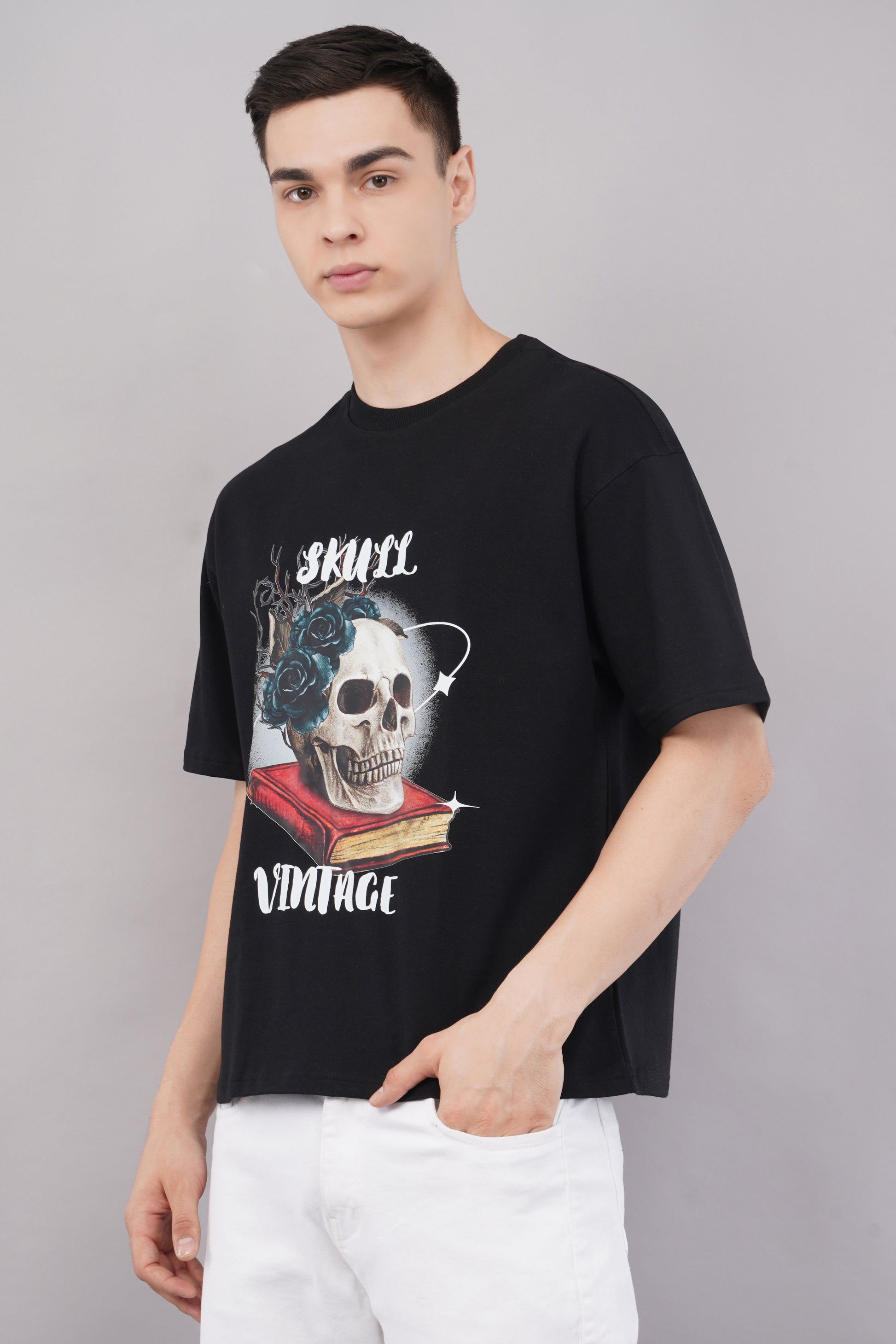 Skull Vintage Oversized T-Shirt full body - Corcotton India