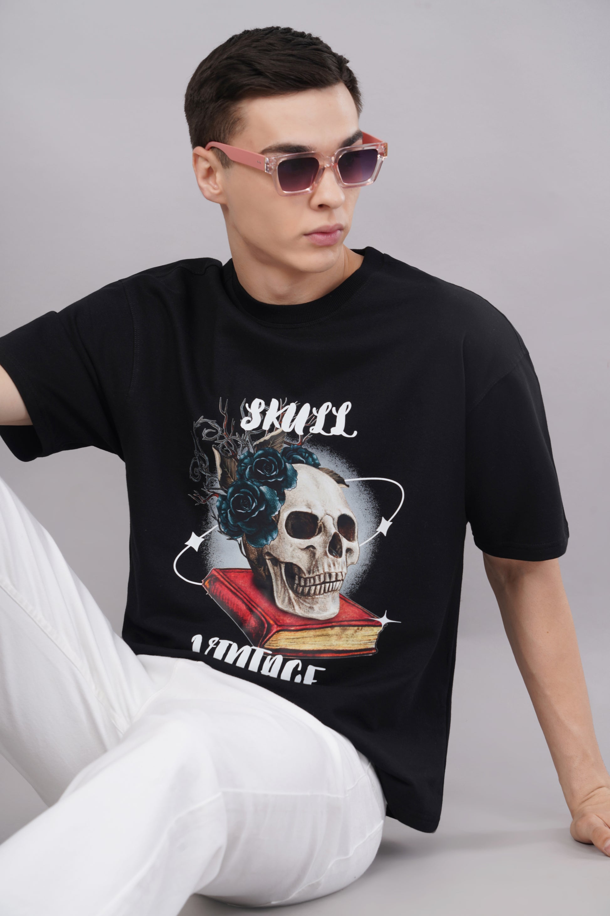 Skull Vintage Graphic Tee print closeup - Corcotton India