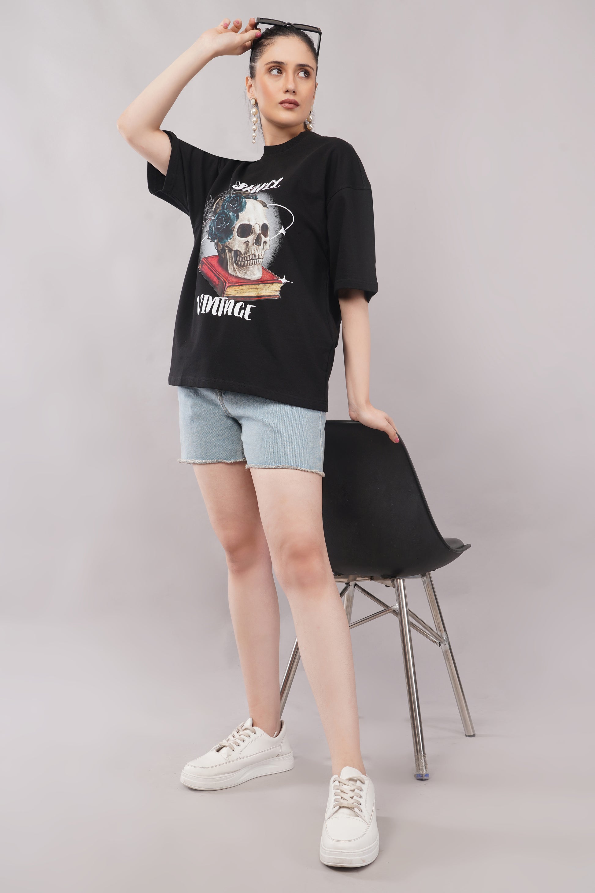 Skull Vintage Oversized T-Shirt full body - Corcotton India