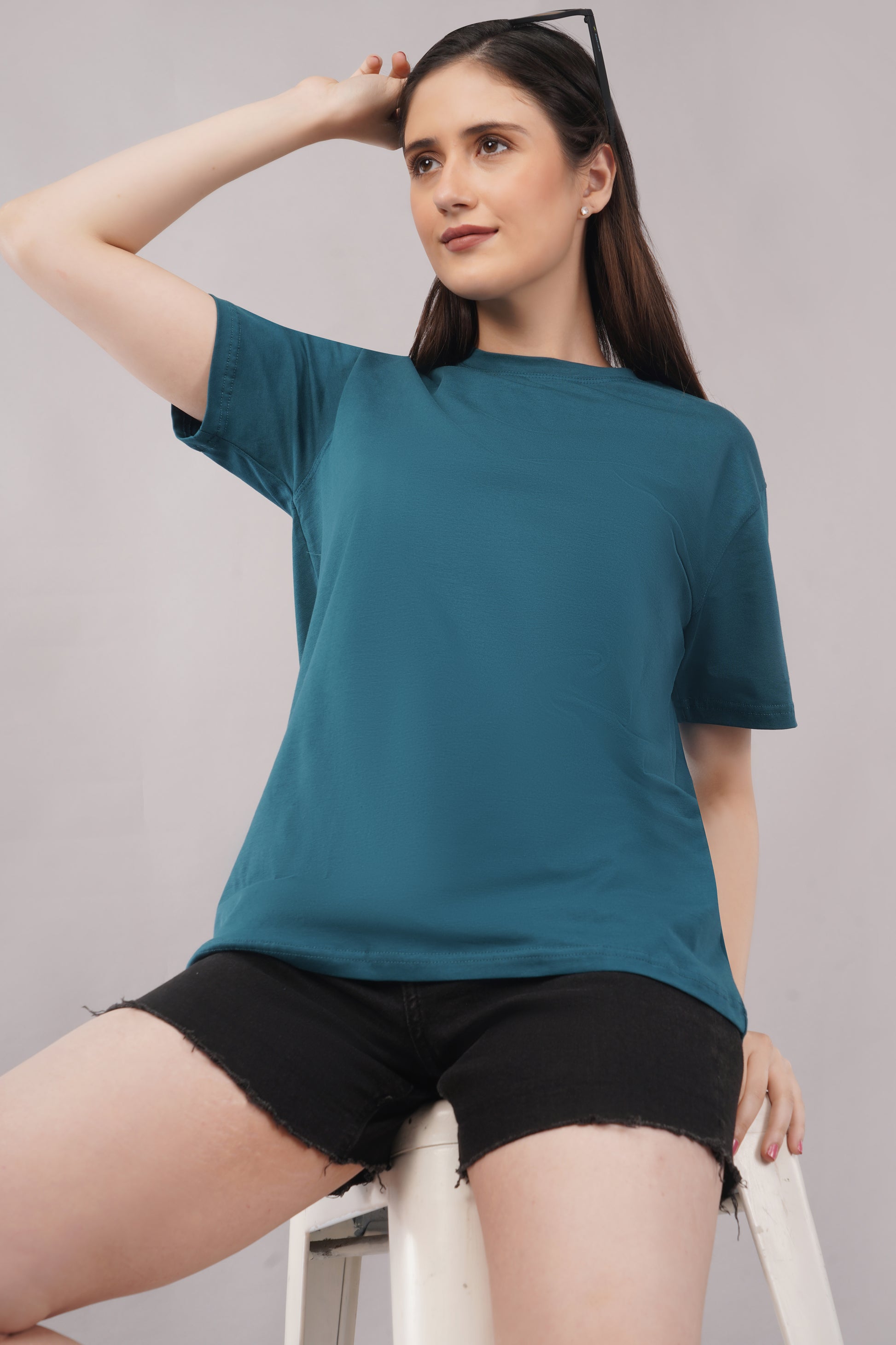 Teal Regular Fit T-Shirt side view - Corcotton India