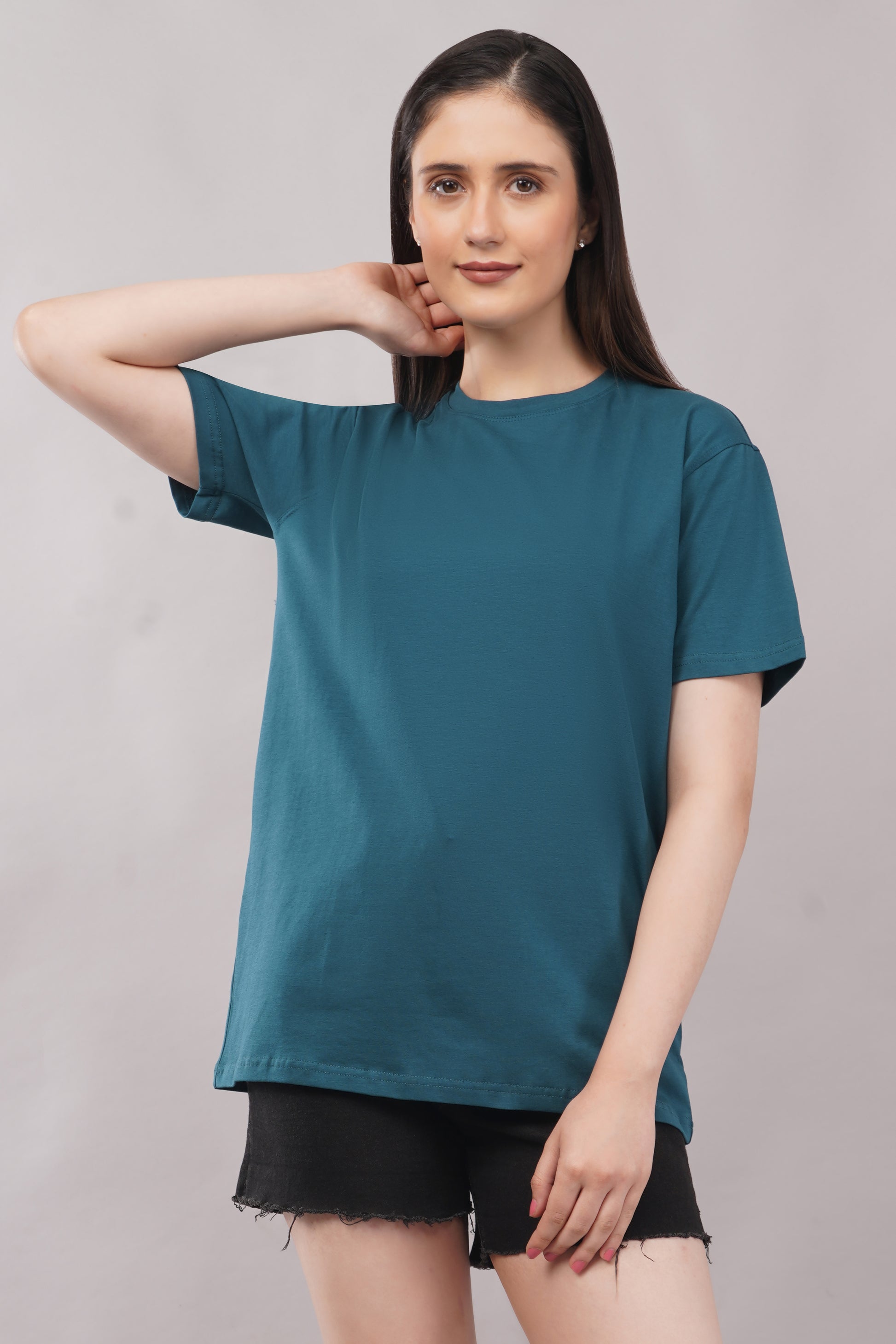 Teal Regular Fit Basic T-Shirt full body - Corcotton India