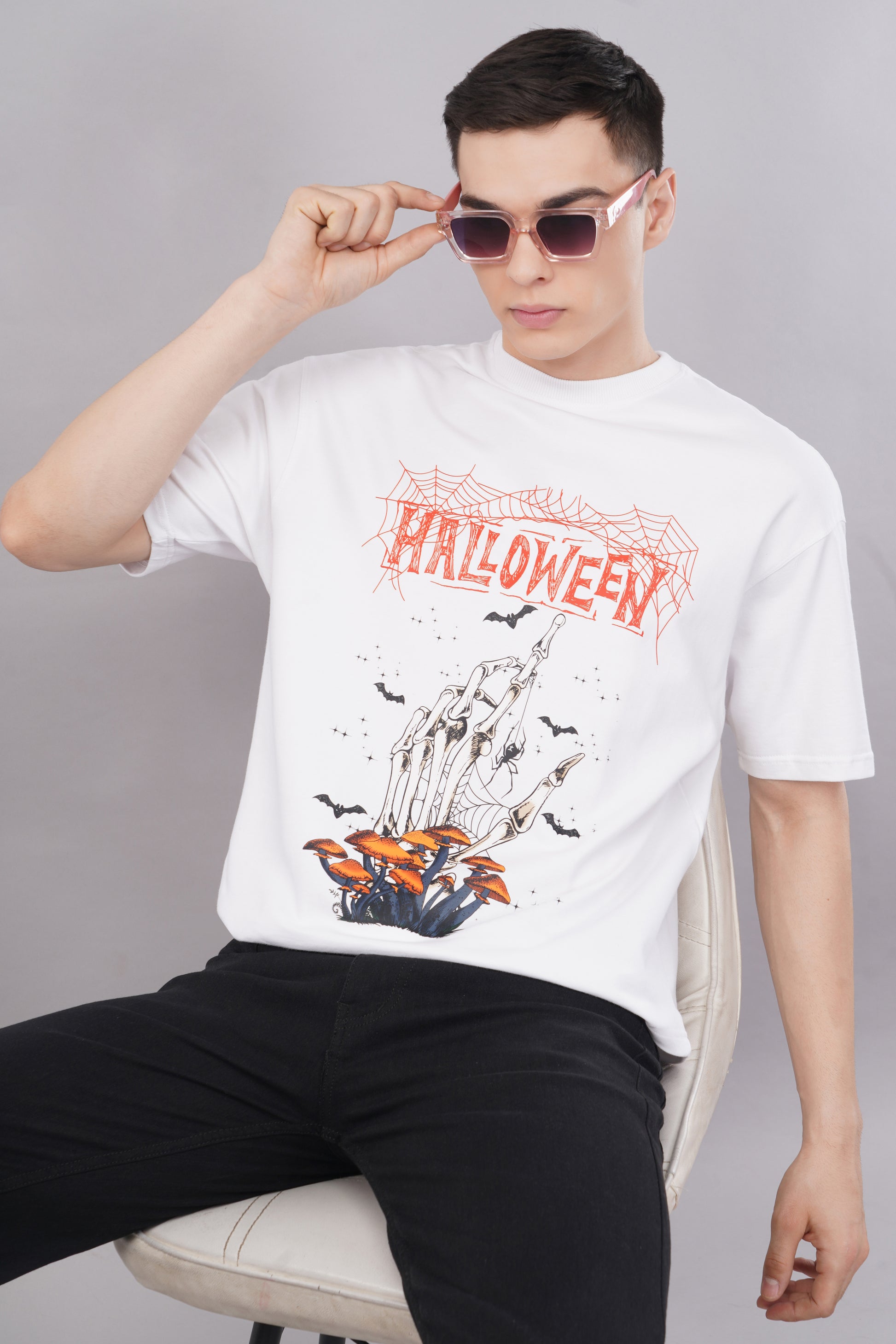 Halloween Skeleton Graphic T-Shirt side view - Corcotton India