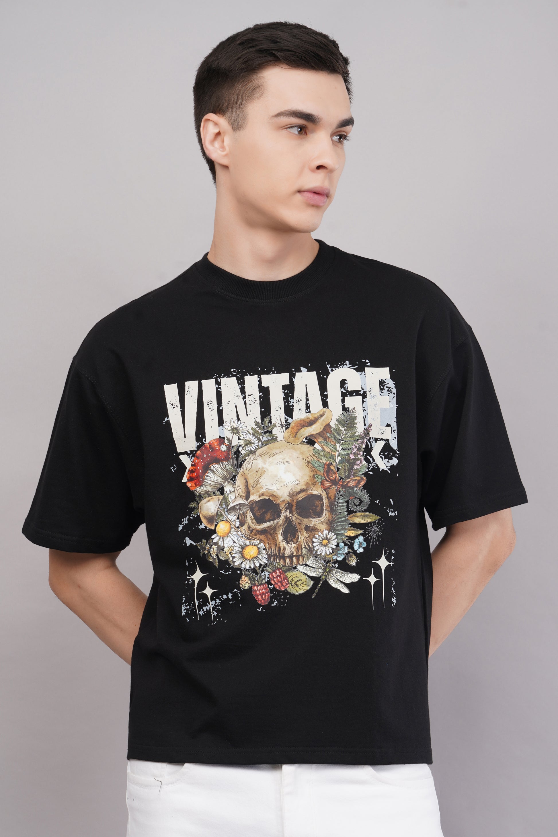 Vintage Skull Oversized T-Shirt side view - Corcotton India