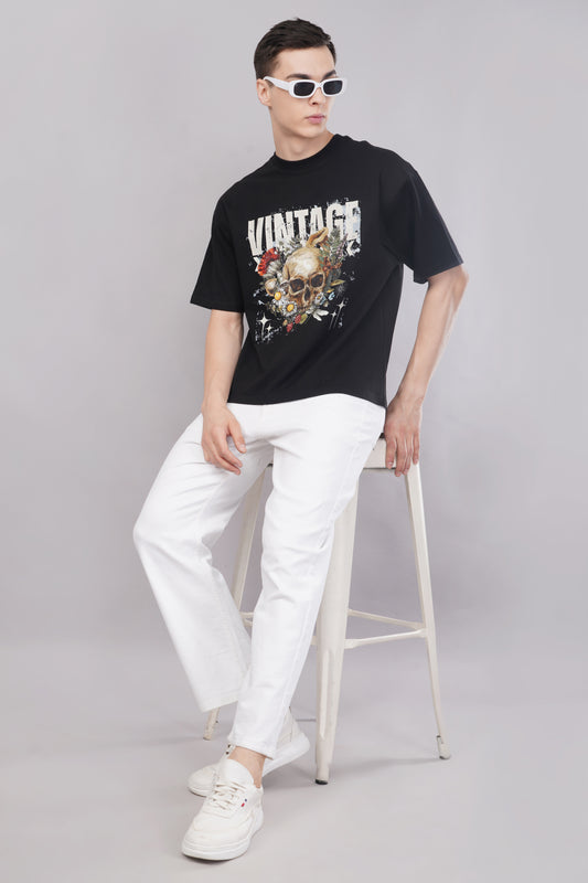 Unisex Vintage Skull Oversized Graphic T-Shirt full body look - Corcotton India