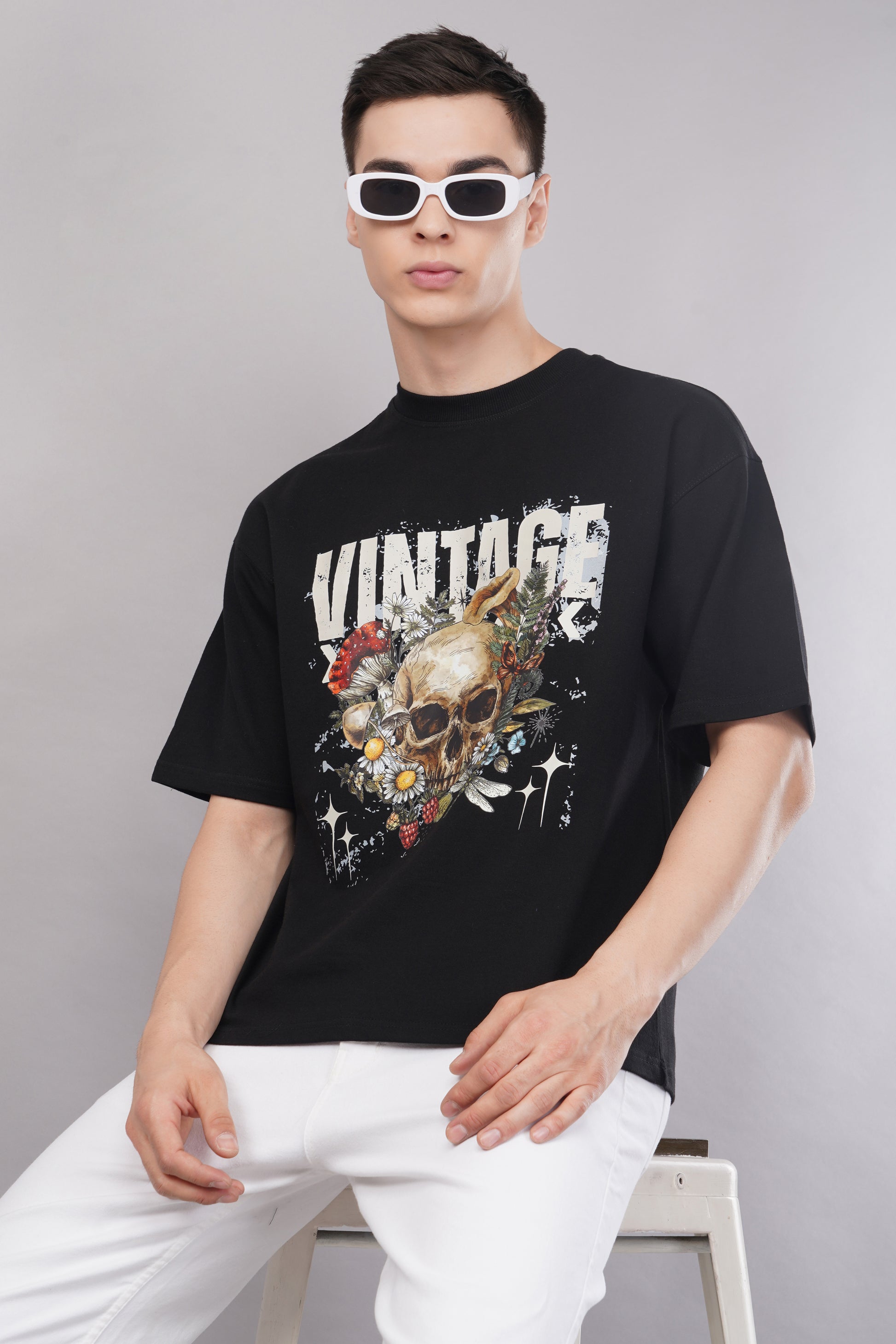 Vintage Skull Graphic Tee lifestyle shot - Corcotton India