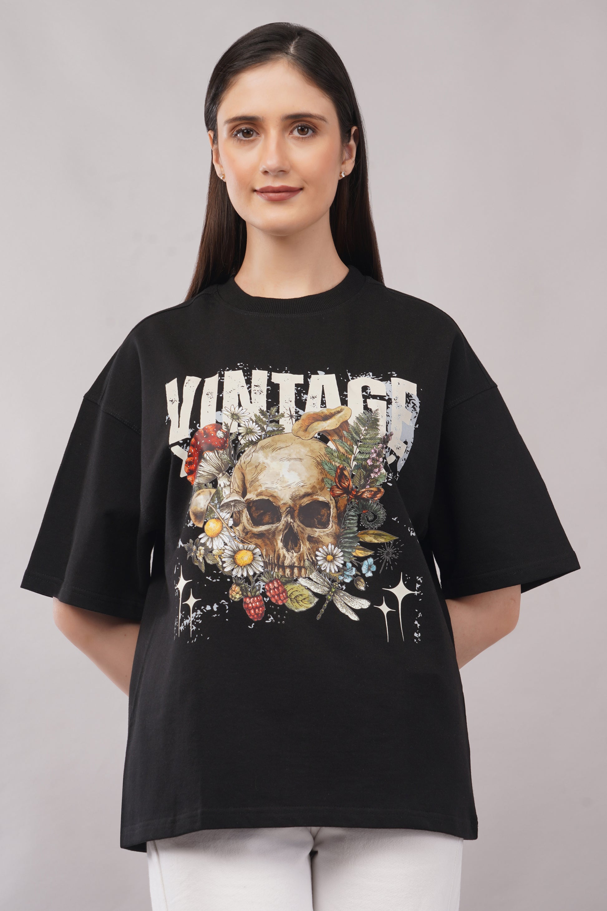 Vintage Skull Oversized Graphic T-Shirt front - Corcotton India
