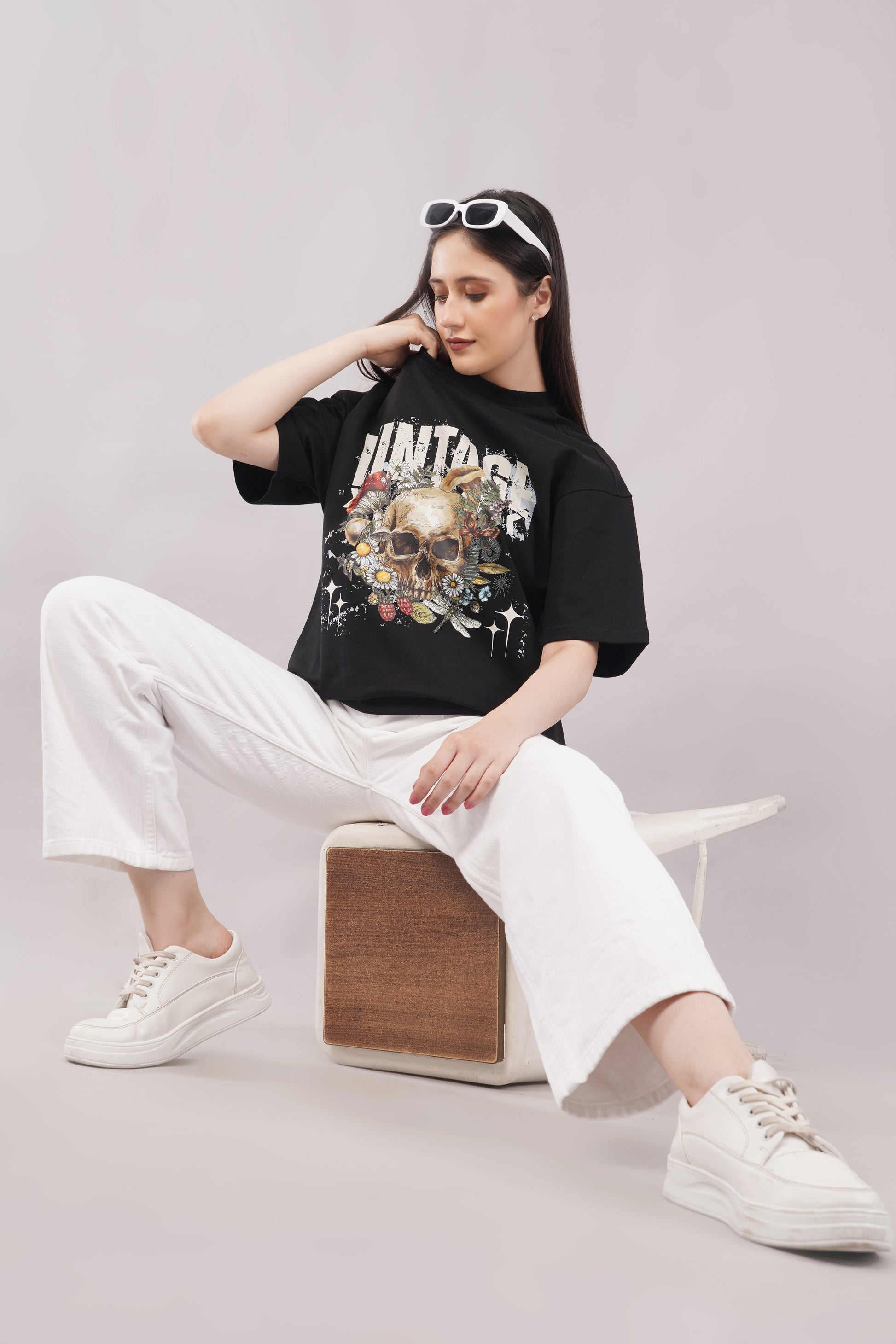 Vintage Skull Graphic T-Shirt side view - Corcotton India