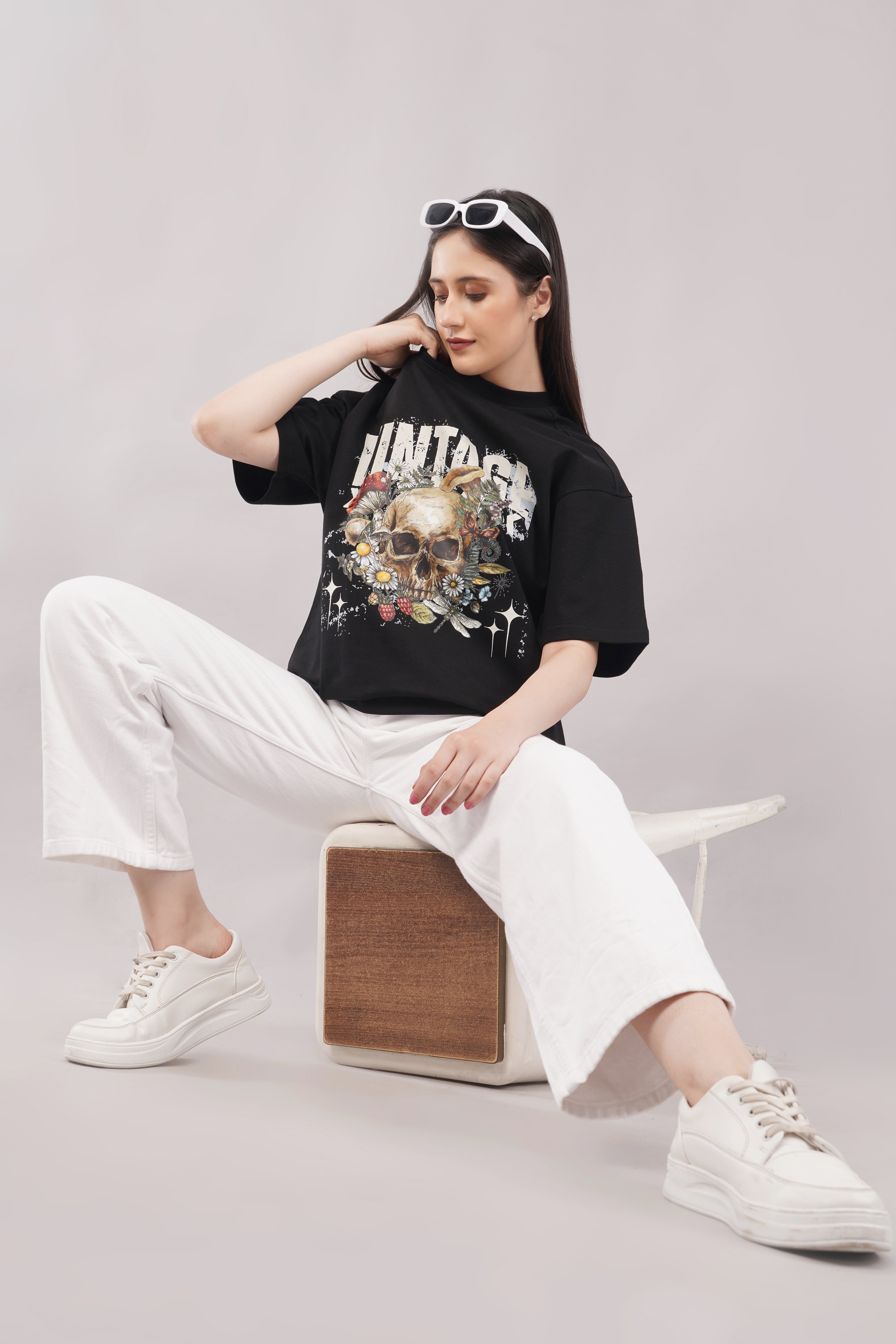 Vintage Skull Graphic T-Shirt side view - Corcotton India