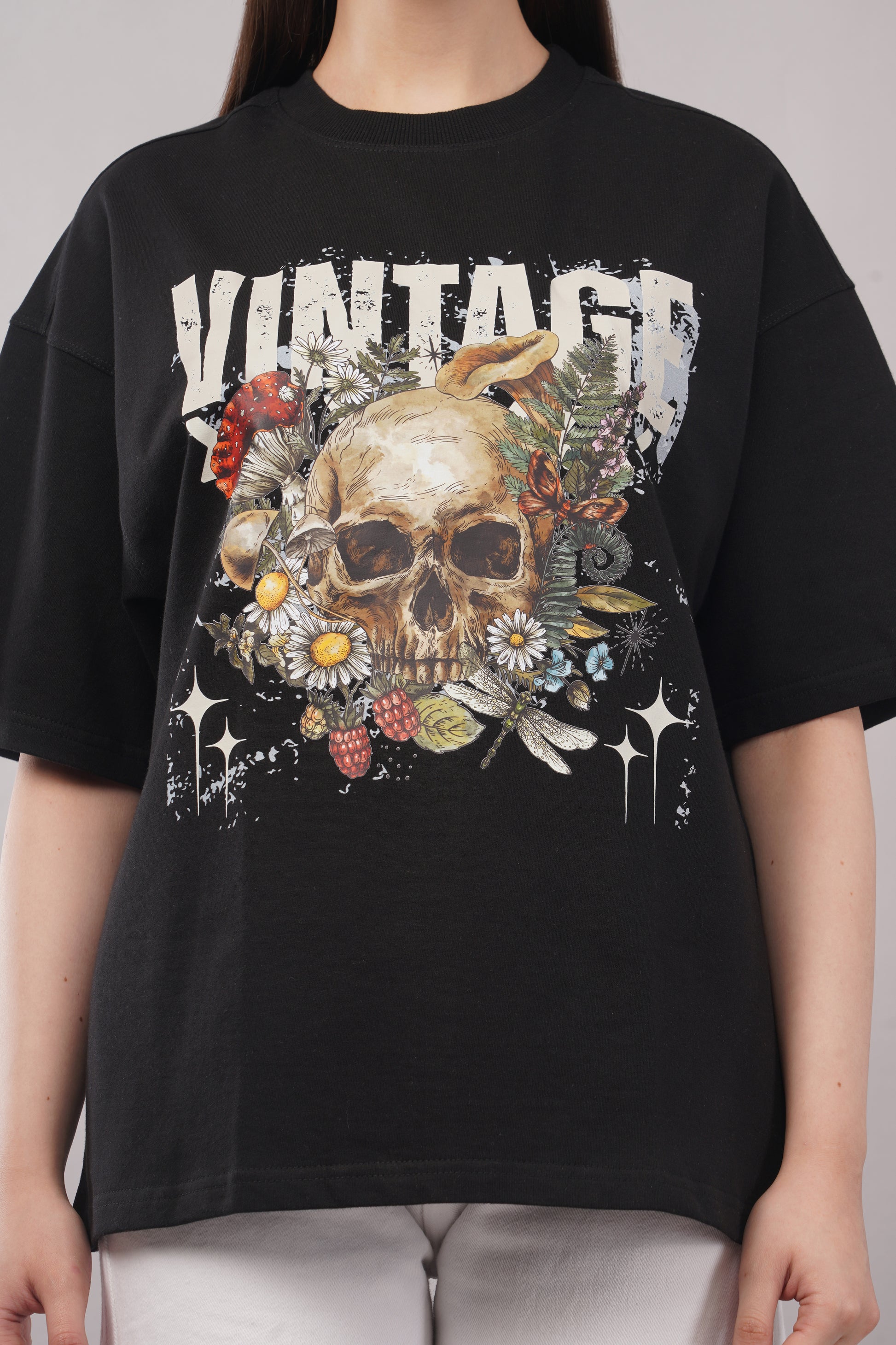 Vintage Skull Oversized T-Shirt model shot - Corcotton India
