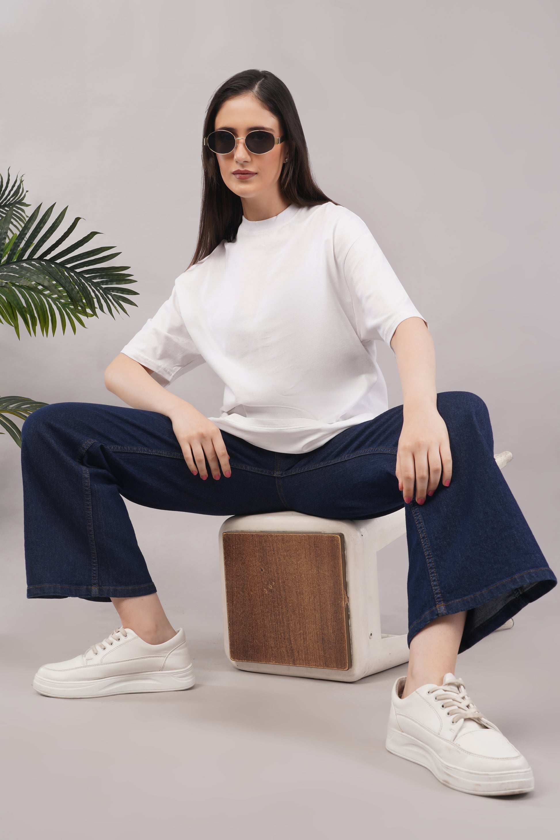 Women's White Oversized T-Shirt side view - Corcotton India