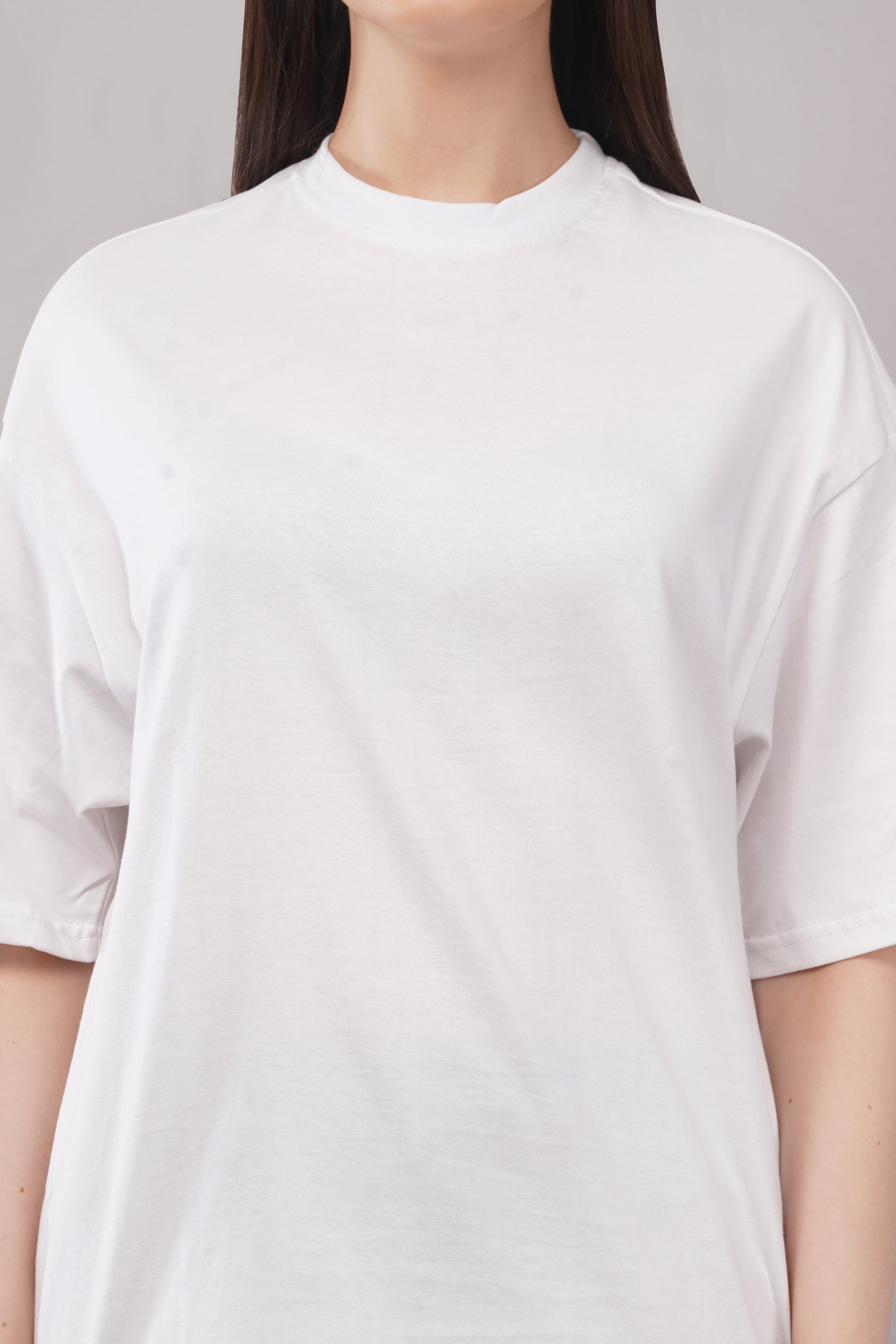 Women's White Oversized T-Shirt model shot - Corcotton India