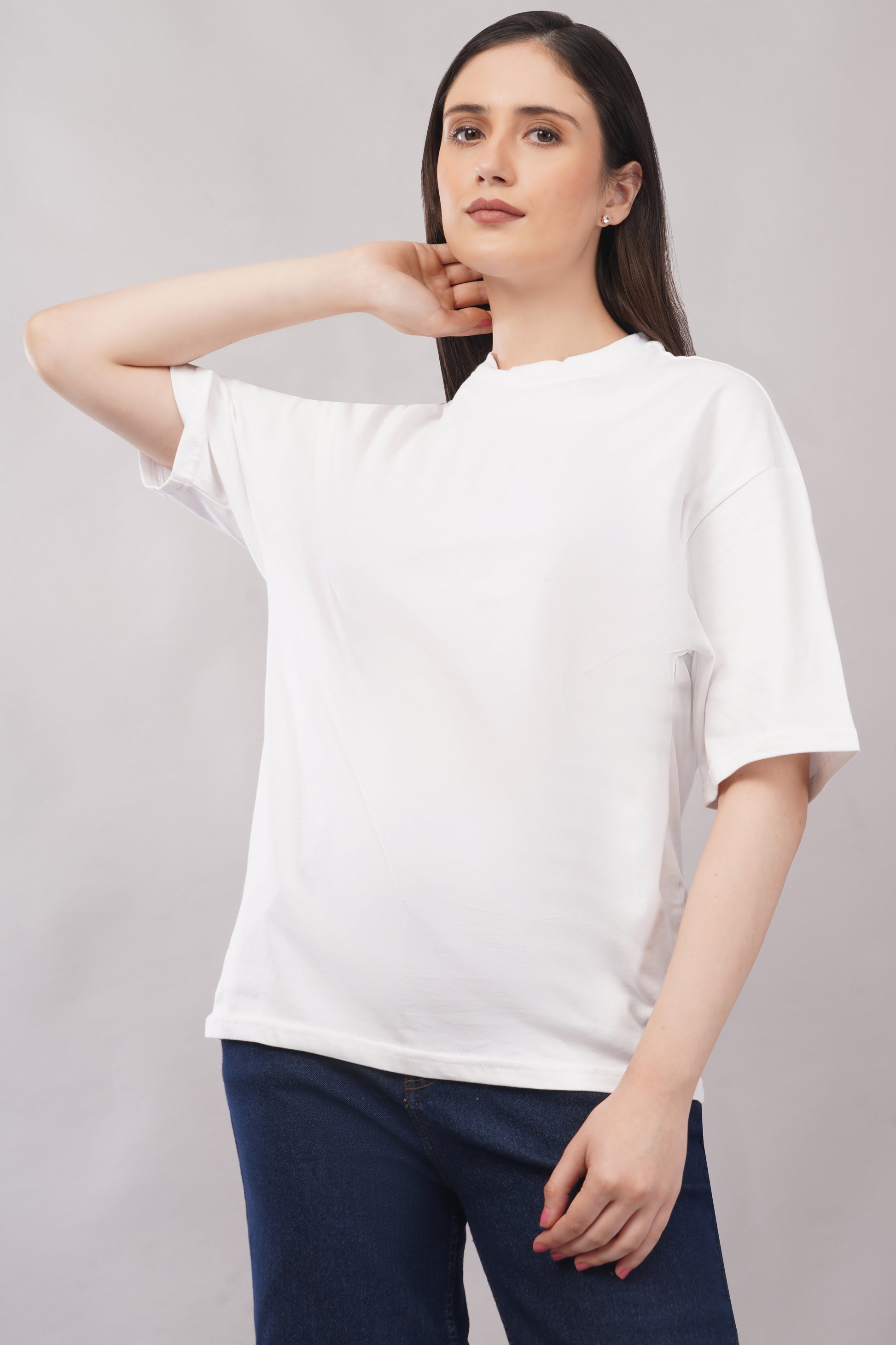 Women's White Oversized Tee detail - Corcotton India