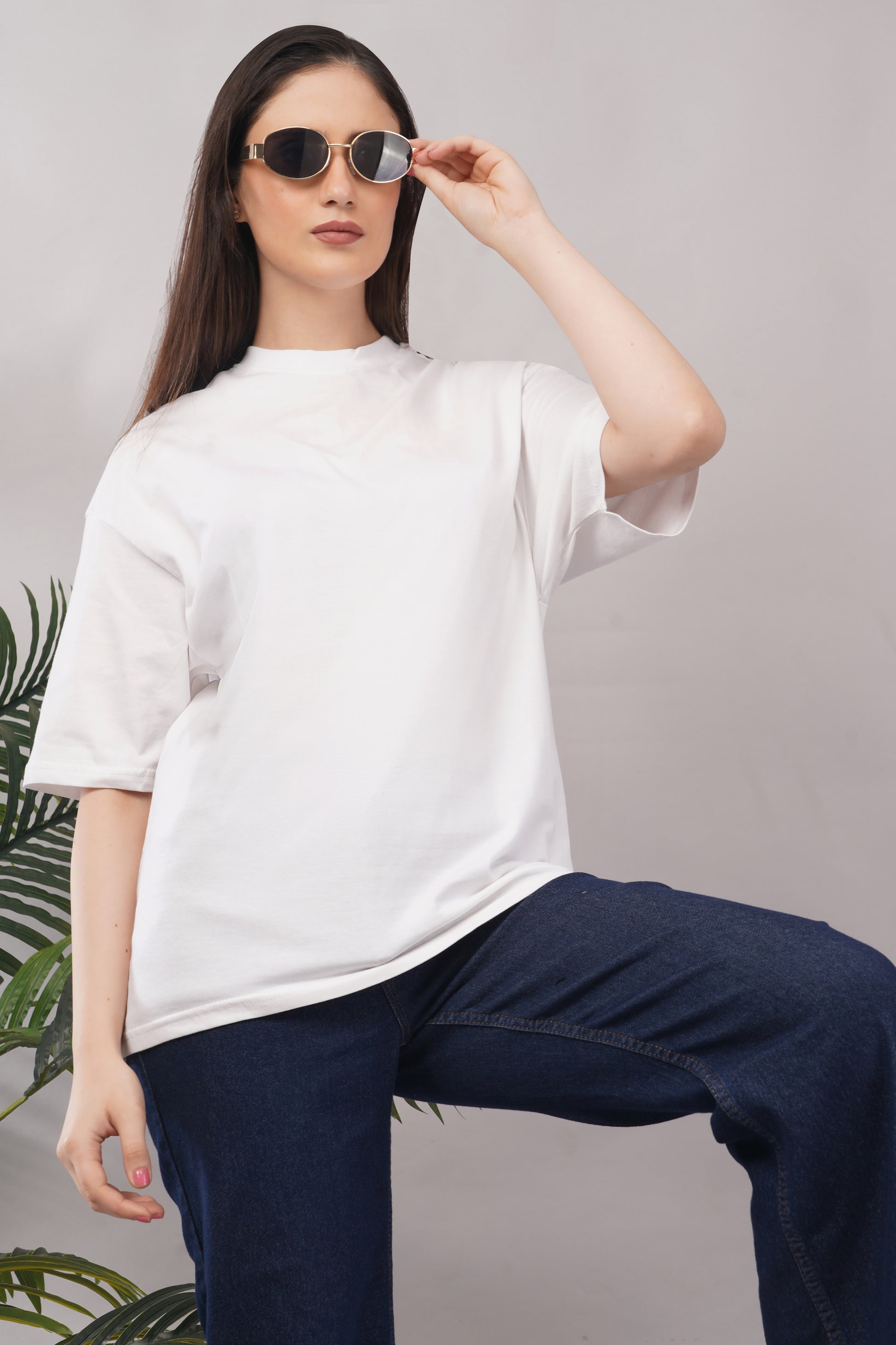 Women's White Oversized T-Shirt lifestyle - Corcotton India