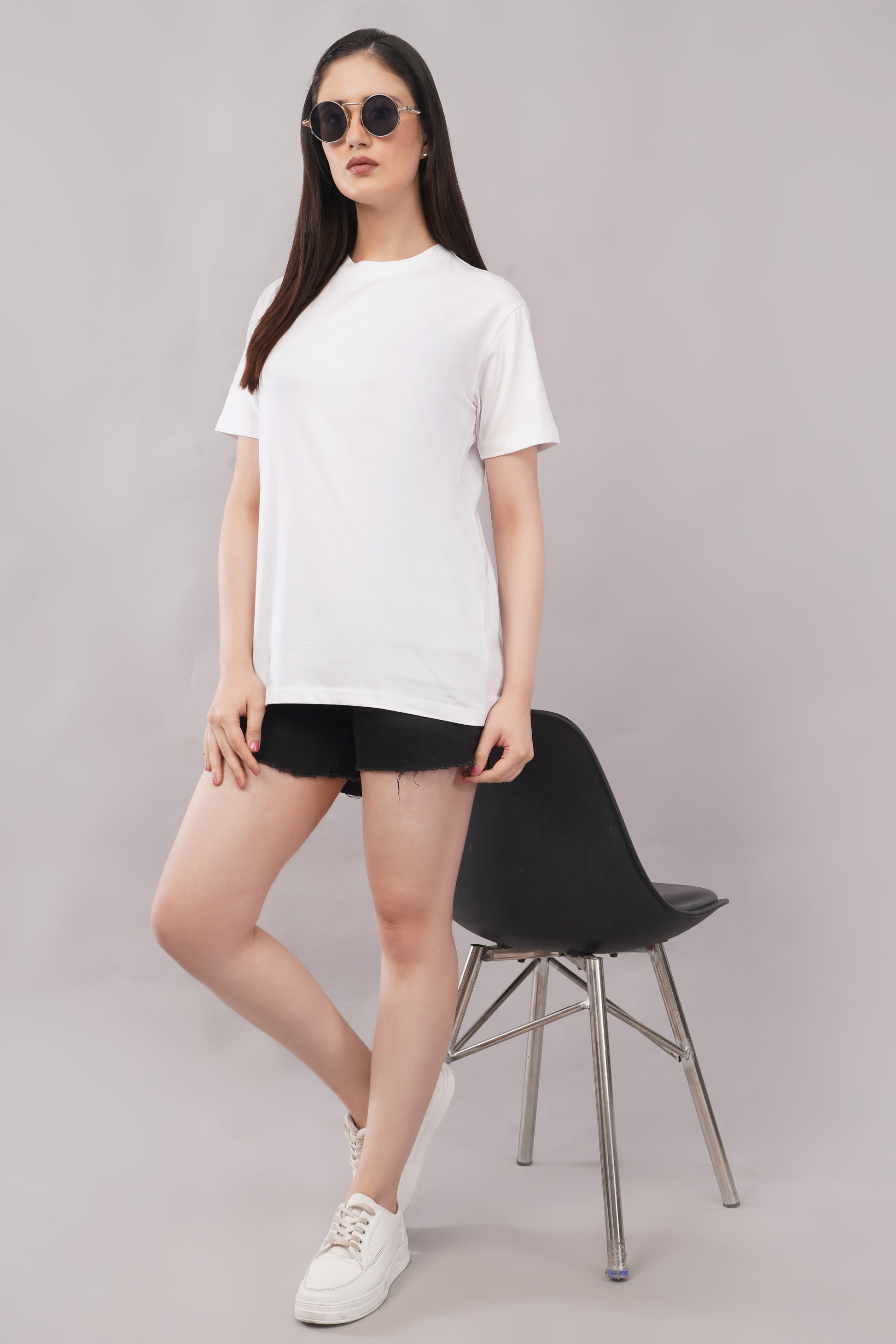 White Regular Fit Basic T-Shirt full body - Corcotton India