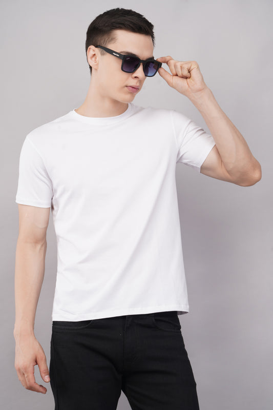 White Regular Fit T-Shirt full look - Corcotton India